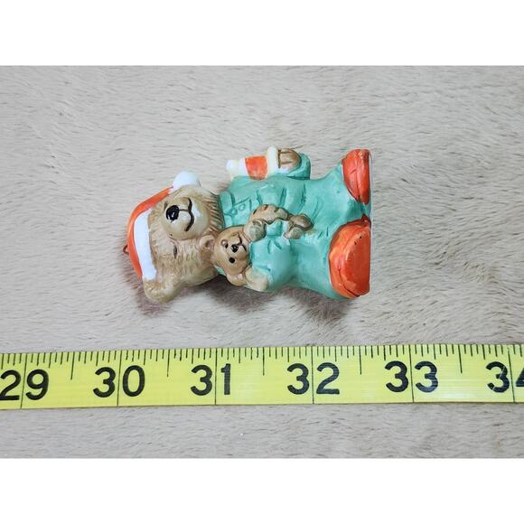 Bear Wearing Pjs Holding Teddy Bear 2 1/2" Santa Christmas Ornament Home Decor - Picture 12 of 12